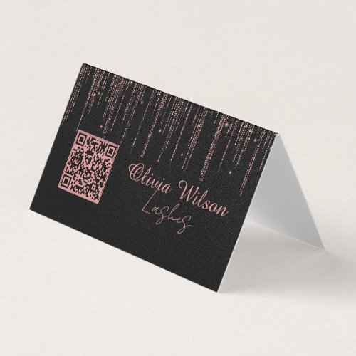 Black Rose Gold Glitter Minimalist Qr_code Business Card