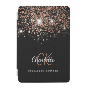 Black rose gold glitter monogram name elegant iPad mini cover