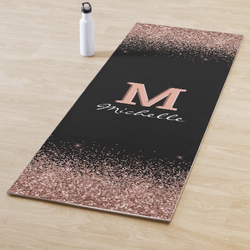Black Rose Gold Glitter Monogram Yoga Mat