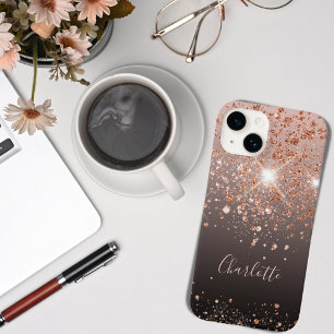Black rose gold glitter name Case-Mate iPhone 14 case