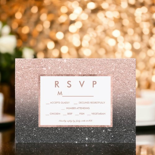 Black rose gold glitter ombre RSVP wedding