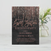 Black Rose Gold Glitter Pearl Marble Sweet 16 Invitation (Standing Front)