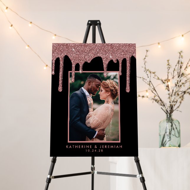 Black Rose Gold Glitter Photo Wedding Welcome Foam Board (In Situ (Stand))