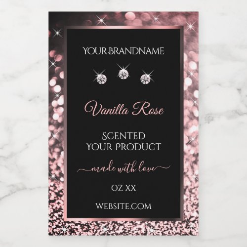 Black Rose Gold Glitter Product Labels Diamonds