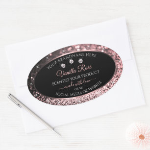 Black Rose Gold Glitter Product Labels Diamonds