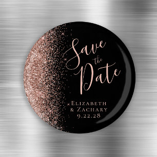 Black Rose Gold Glitter Script Save the Date Magnet