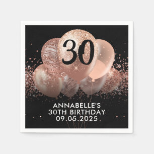 Black Rose Gold Glitter Sparkle Balloon Birthday Napkins