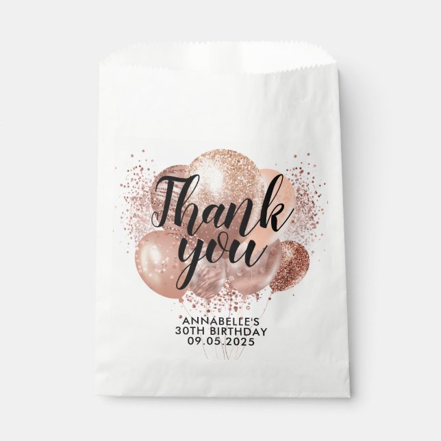 Black Rose Gold Glitter Sparkle Birthday Balloons Favor Bag (Front)