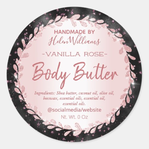 Black Rose Gold Glitter Stars Body Butter Labels