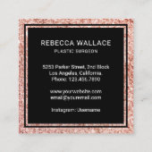 Black Rose Gold Glitter Syringe Plastic Surgeon Square Business Card (Back)