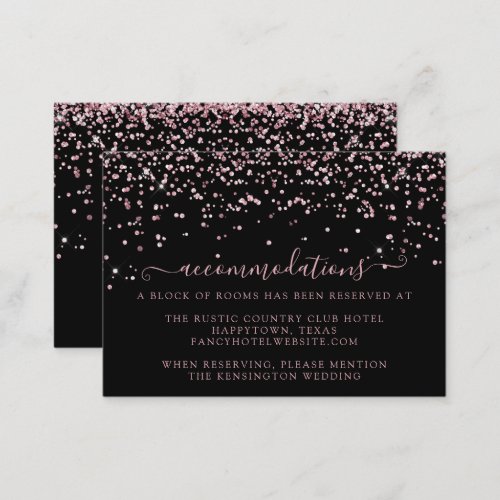 Black Rose Gold Glitter Wedding Accommodations Enclosure Card