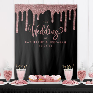 Black Rose Gold Glitter Wedding Photo Backdrop