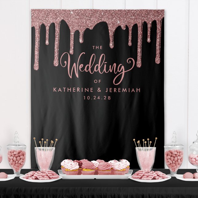 Black Rose Gold Glitter Wedding Photo Backdrop (Creator Uploaded)