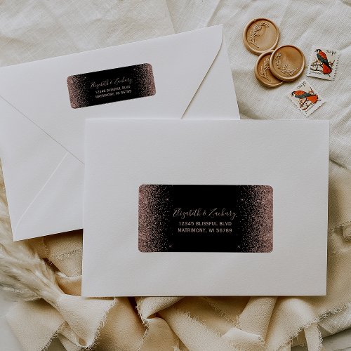 Black Rose Gold Glitter Wedding Return Address Label