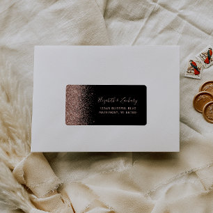 Black Rose Gold Glitter Wedding RSVP Self-Address Label