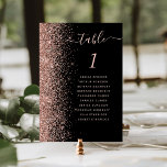 Black Rose Gold Glitter Wedding Table Number<br><div class="desc">The left-hand edge of this elegant modern wedding table number card features a rose gold faux glitter border. The word "table" appears in rose pink whimsical handwriting script on a black background. Add the names of your guests who are assigned to each table.</div>