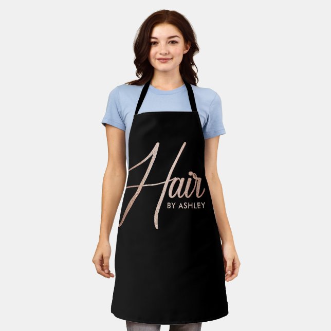 Black & Rose Gold  Hairstylist Salon Name Apron (Worn)