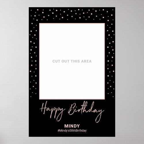 Black  Rose Gold Happy Birthday Photo Frame Prop Poster