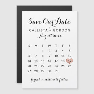 Black Rose Gold Heart Calendar Save the Date Magnetic Invitation