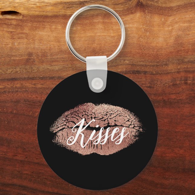 Black Rose Gold Kiss Lips Keychain (Front)