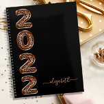 Black rose gold leopard animal pattern name 2022 planner<br><div class="desc">A stylish black background. Personalize and add a name. Year 2022 is written with large balloon style font with dark faux gold leopard, animal pattern. The name is written with a modern hand lettered style script with swashes. To keep the swashes only delete the sample name, leave the spaces or...</div>