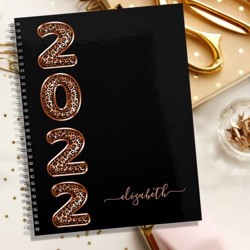 Black rose gold leopard animal pattern name 2022 planner