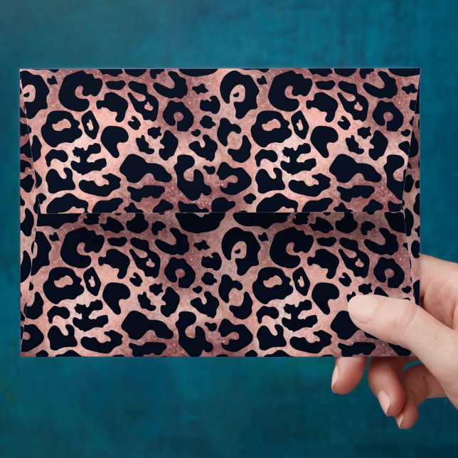 Black Rose Gold Leopard Print Invitation Matching Envelope (Hand)