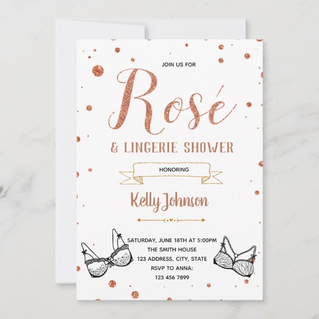 Black rose gold lingerie shower invitation (Front)