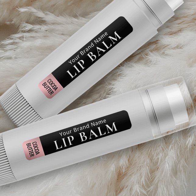 Black Rose Gold Lipstick Lip Balm Tube Waterproof Labels (Black and rose gold effect lip balm stickers with fully editable text)