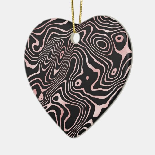 Black Rose Gold liquid swirl Abstract Design Ceramic Ornament