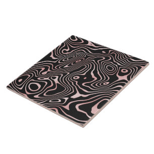 Black Rose Gold liquid swirl Abstract Design Ceramic Tile