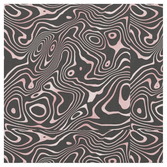 Black Rose Gold liquid swirl Abstract Design Fabric (Close Up)