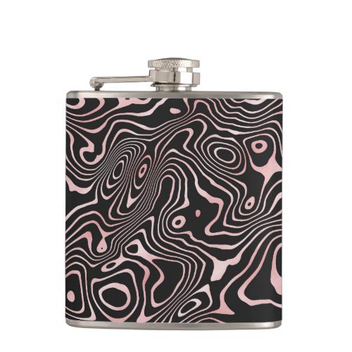 Black Rose Gold liquid swirl Abstract Design Flask