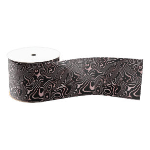 Black Rose Gold liquid swirl Abstract Design Grosgrain Ribbon