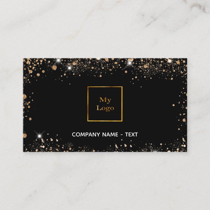 Black Rose Gold Logo Glitter Dust Elegant Qr Code Business Card Zazzle
