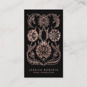 Black Rose Gold Look Art Nouveau Floral Fashion Business Card