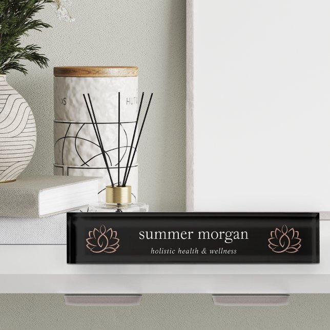 Black & Rose Gold Lotus Flower Logo Desk Name Plate (Creator Uploaded)