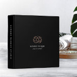 Black & Rose Gold Lotus Logo 3 Ring Binder<br><div class="desc">Chic personalized binder for your spa, holistic health & wellness, yoga studio, or massage therapy business features two lines of custom text in classic white lettering, on a rich black background adorned with a faux rose gold foil lotus flower logo. A silhouette of a meditating person is subtly worked into...</div>