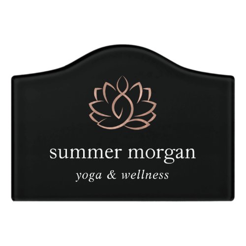 Black  Rose Gold Lotus Logo  Yoga Massage Spa Door Sign