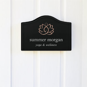 Black & Rose Gold Lotus Logo Yoga Massage Spa Door Sign