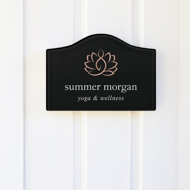 Black & Rose Gold Lotus Logo | Yoga Massage Spa Door Sign (Creator Uploaded)