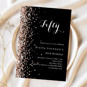 Black rose gold luxury birthday invitation