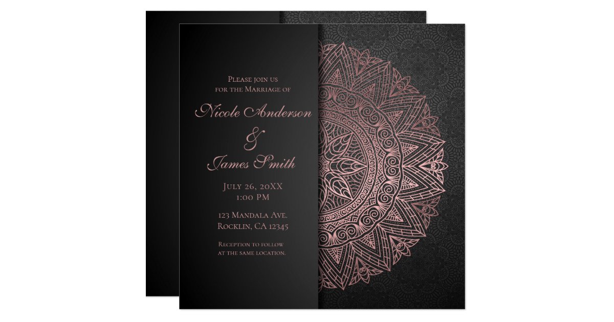 Black Rose Gold Mandala Elegant Wedding Marriage Invitation
