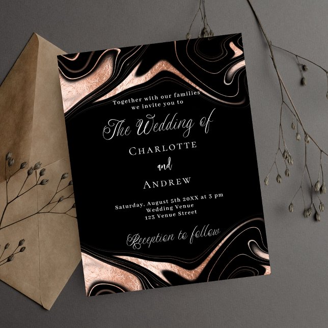 Black rose gold marble budget wedding invitation flyer (Creator Uploaded)
