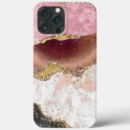Black Rose Gold Marble Glitter Agate iPhone 13 Pro Max Case