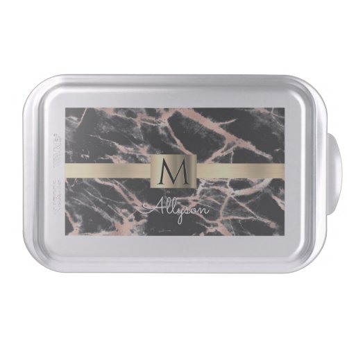 Black  Rose Gold Marble Gold Box Name  Monogram Cake Pan