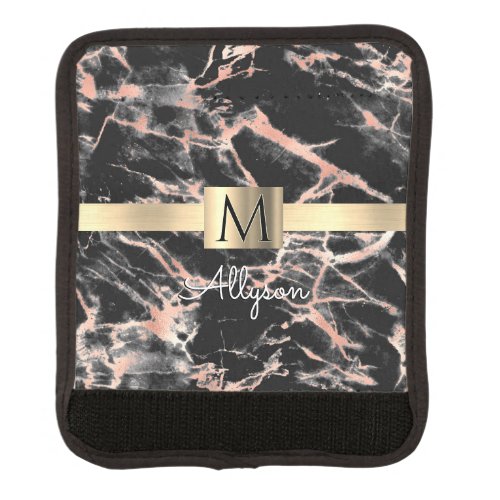 Black  Rose Gold Marble Gold Box Name  Monogram Luggage Handle Wrap