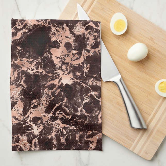 Black & Rose Gold Marble Kitchen Towel (Quarter Fold)