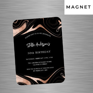 Black rose gold marble luxury birthday invitation magnet