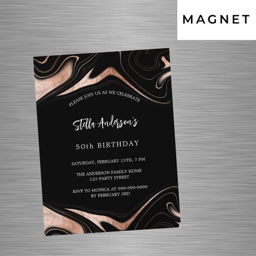 Black rose gold marble luxury modern birthday magnetic invitation